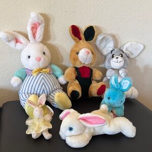 Plush Bunny Toy Collection - White, Brown, Gray, Blue set of 6 pcs